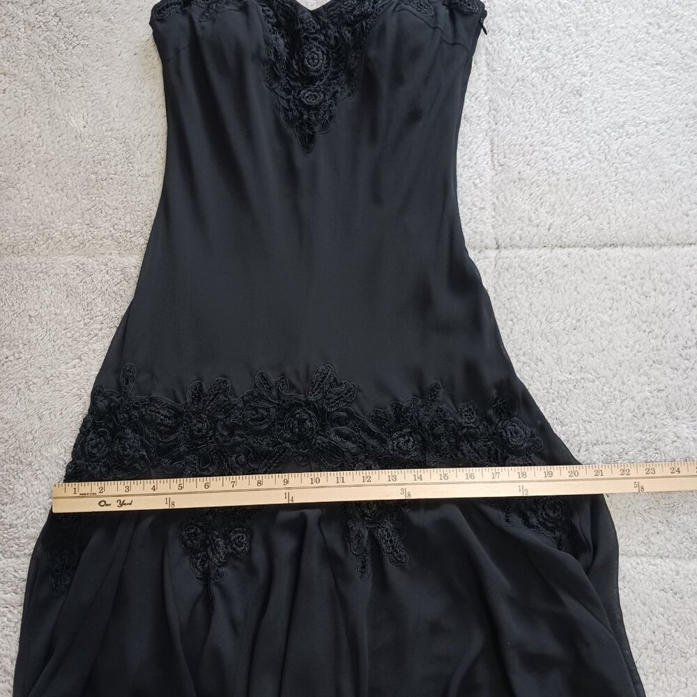 Vintage Cachet Y2K Black Handkerchief Hem Midi Dress Crochet Details Size 12 - Picture 14 of 14